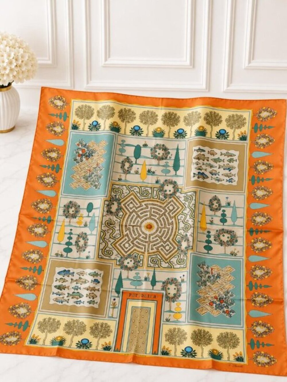 Authentic Hermès Paridaiza Carré 90 Silk Scarf Orange